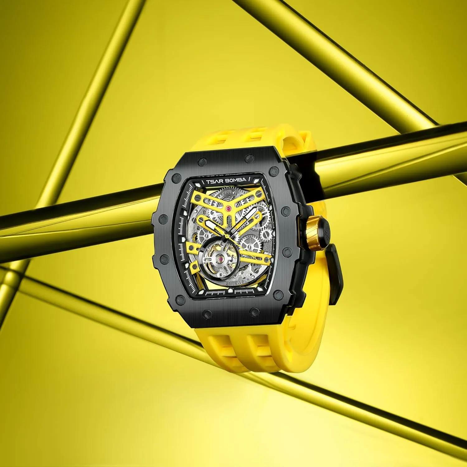 Fashion Gift for Men Mens Luxury Watch Automatic Watches for Men 50M Waterproof Japanese Mechanical Movement Tonneau vegetarian Maya frenzy cement Stainless Steel Case Sapphire Glass Big Face Watch Cool Unique 