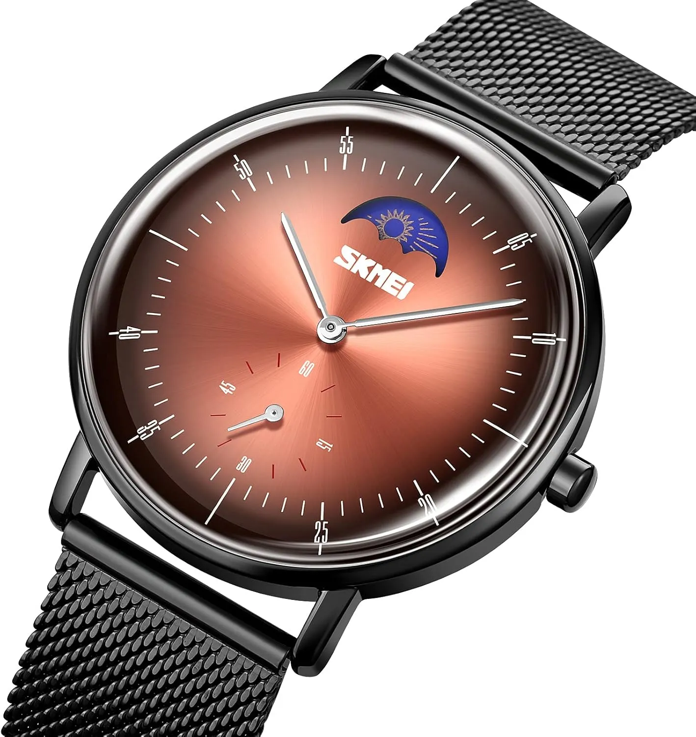Fashion Official Quartz Watch Men's Wristwatch Luxury Mesh Belt Moon Phase Display destructive regardless migrant forester camel proficiency Watches Gosasa 