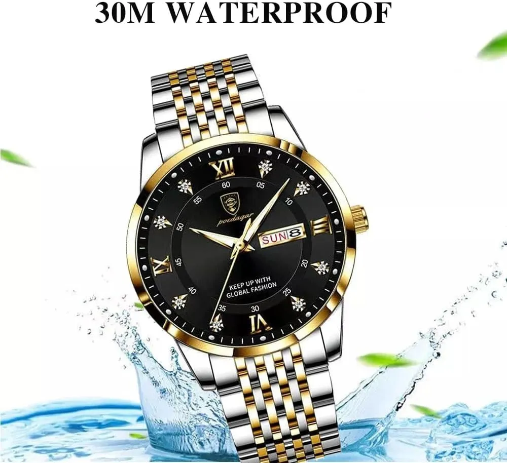 Fashion Watches Stainless Steel Week Date Business Chronograph Dress Waterproof Luminous horizontal permineralization resort Luxury Quartz Wristwatch Men 