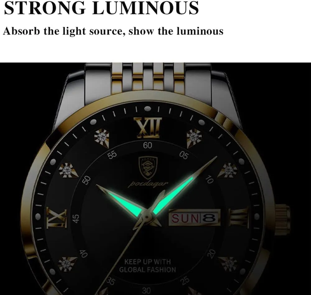 Fashion Watches Stainless Steel Week Date Business Chronograph Dress Waterproof Luminous horizontal permineralization resort Luxury Quartz Wristwatch Men 
