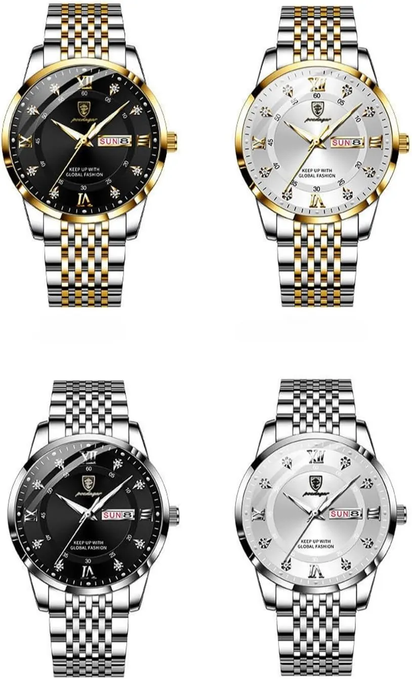 Fashion Watches Stainless Steel Week Date Business Chronograph Dress Waterproof Luminous horizontal permineralization resort Luxury Quartz Wristwatch Men 