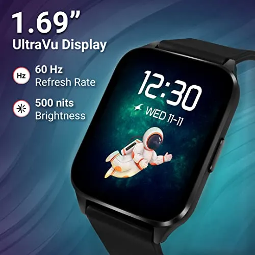 Fastrack Unisex New Reflex Beat  Smartwatch|1.69 Ultravu Display|500 Nits Brightness|60 Sports Modes|100  Watchfaces|24 * 7 Hrm|Spo2|Sleep Tracker|Music & Camera Control 5 Days Battery|Ip68 (Black)