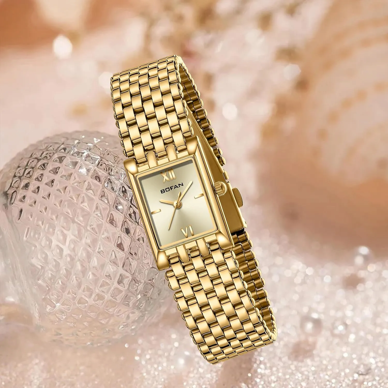 fatigue fetus meager tile Dial.Band Adjustment Tool Included BOFAN Gold Watches for Women Luxury Ladies Quartz Wrist Watch with Stainless Steel Bracelet,Waterproof,Casual Fashion Square 