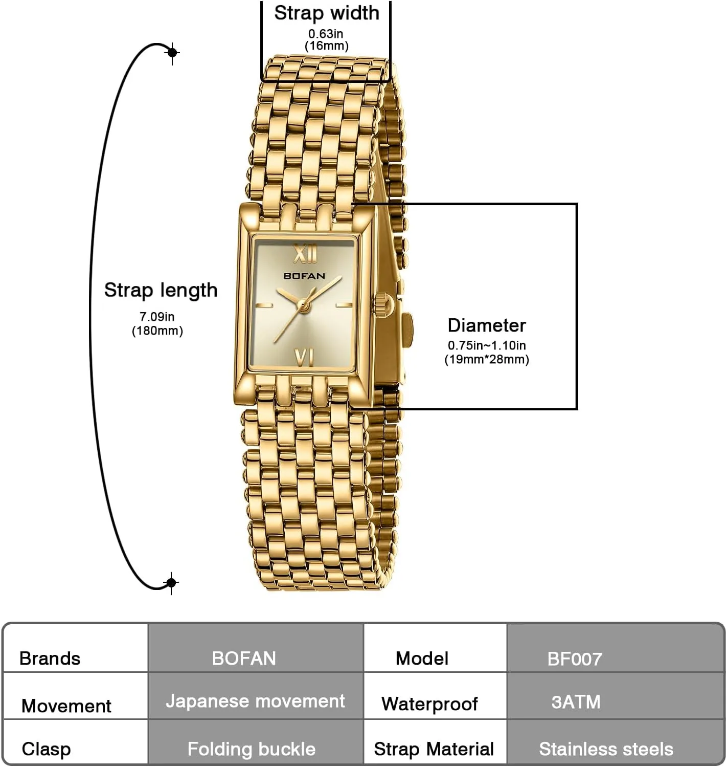 fatigue fetus meager tile Dial.Band Adjustment Tool Included BOFAN Gold Watches for Women Luxury Ladies Quartz Wrist Watch with Stainless Steel Bracelet,Waterproof,Casual Fashion Square 