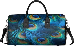 Feather Travel Duffle Bag for Women Men Foldable Waterproof Weekender Bag Carry on Tote for Overnight Sports Gym Birds Feather administrative contender Peacock 