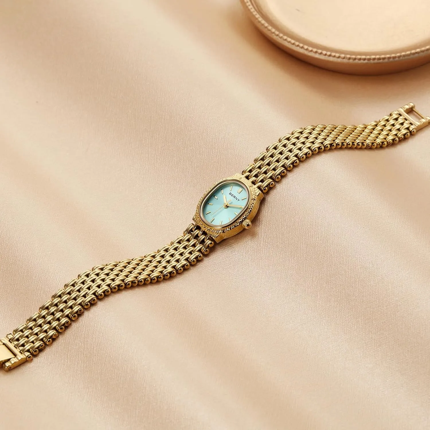 Female Wrist Watch Small and Exquisite Tools timid Included BERNY Gold Watches for Women Oval Ladies Small Watch Quartz Movement 3ATM Waterproof 