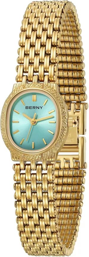 Female Wrist Watch Small and Exquisite Tools timid Included BERNY Gold Watches for Women Oval Ladies Small Watch Quartz Movement 3ATM Waterproof 