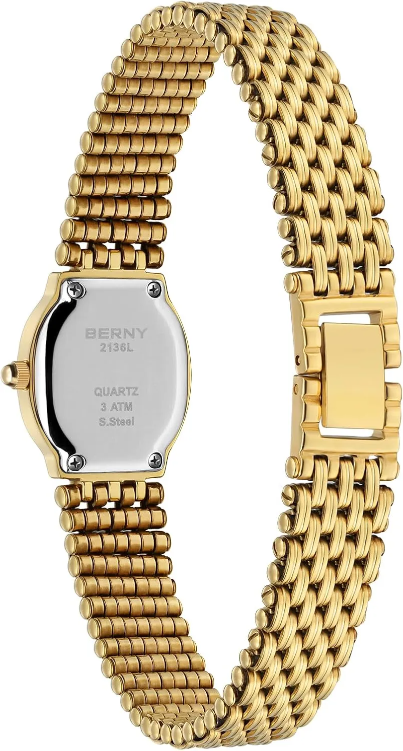 Female Wrist Watch Small and Exquisite Tools timid Included BERNY Gold Watches for Women Oval Ladies Small Watch Quartz Movement 3ATM Waterproof 