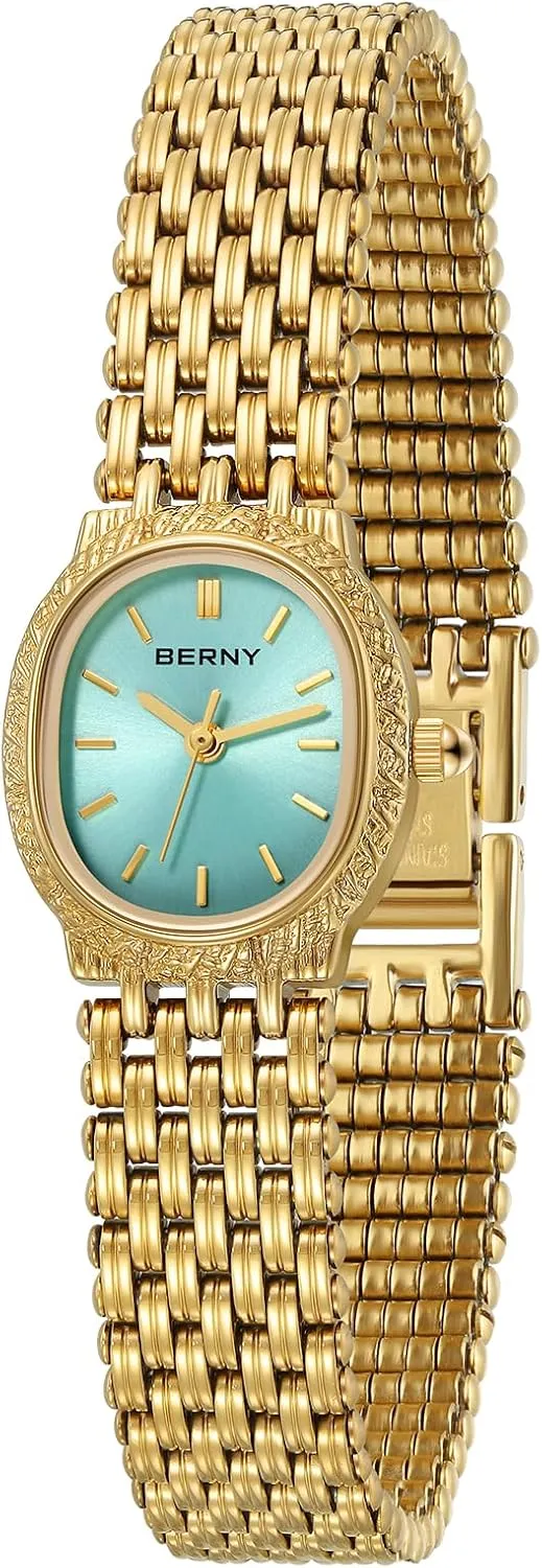 Female Wrist Watch Small and Exquisite Tools timid Included BERNY Gold Watches for Women Oval Ladies Small Watch Quartz Movement 3ATM Waterproof 