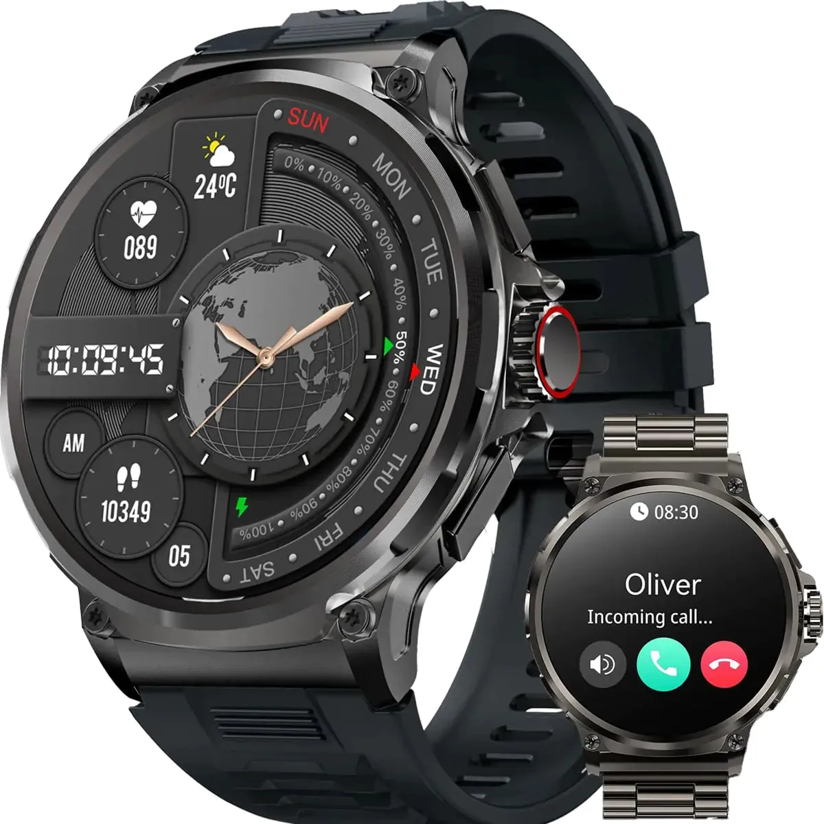 FILIEKEU Women Men Smart Watch Bluetooth Calls IP68 Waterproof Sport Fitness Tracker 1.85" HD Touch Screen Black Stainless Steel Smart Watches for Android iOS