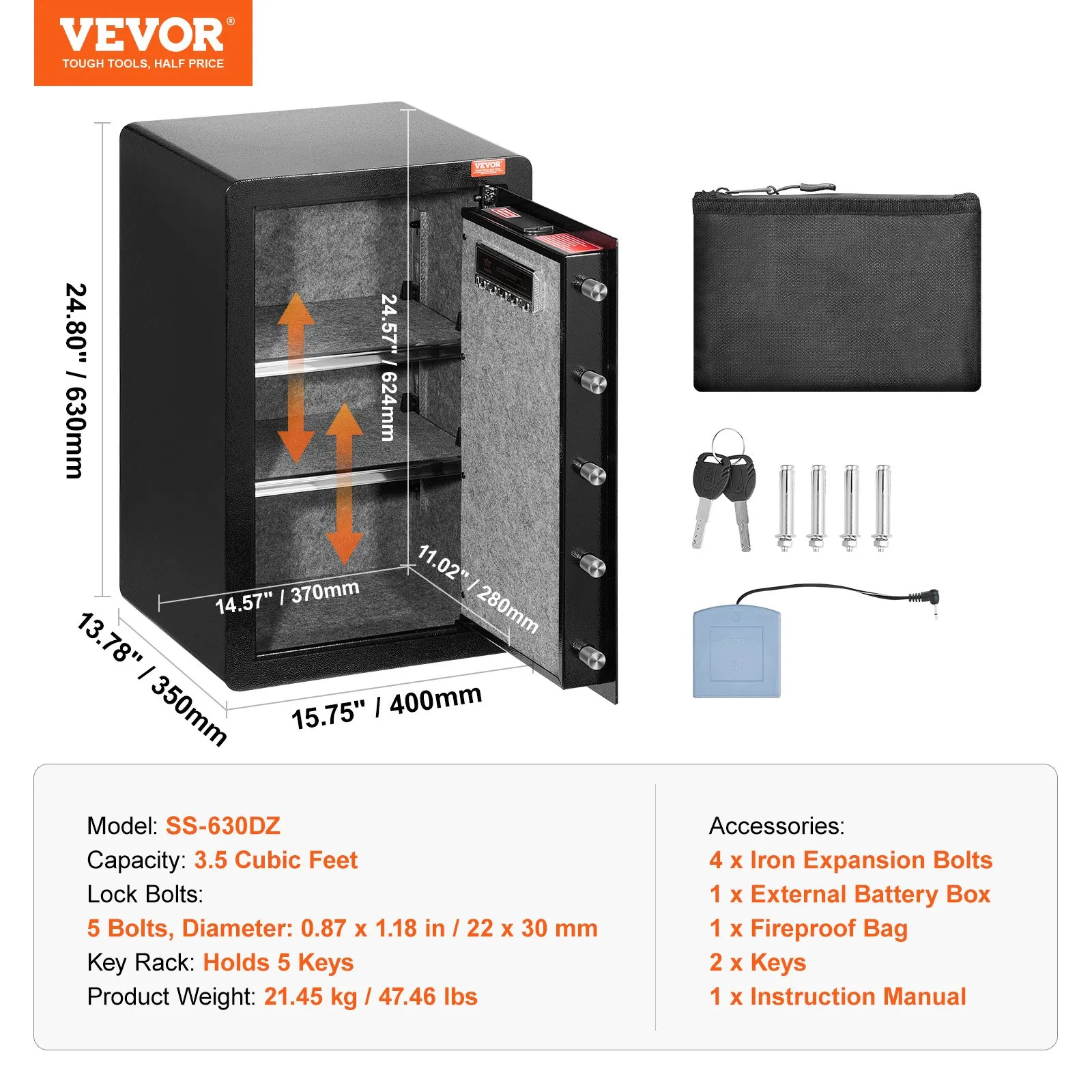 (FINAL PRICES ARE LOWER ON OUR SITE!) VEVOR Single Door 3.5 cu.ft Safe Box with Key Lock & Password LED Light Black,organize cash, passports, jewelry, gold, watches and documents