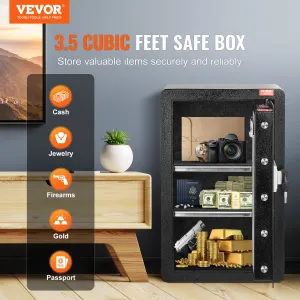 (FINAL PRICES ARE LOWER ON OUR SITE!) VEVOR Single Door 3.5 cu.ft Safe Box with Key Lock & Password LED Light Black,organize cash, passports, jewelry, gold, watches and documents