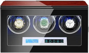 Finish barn LCD Touch Display Screen Adjustable Watch Pillows LED Illumination Automatic Watch Winder 3 Watch Winder Box Piano 