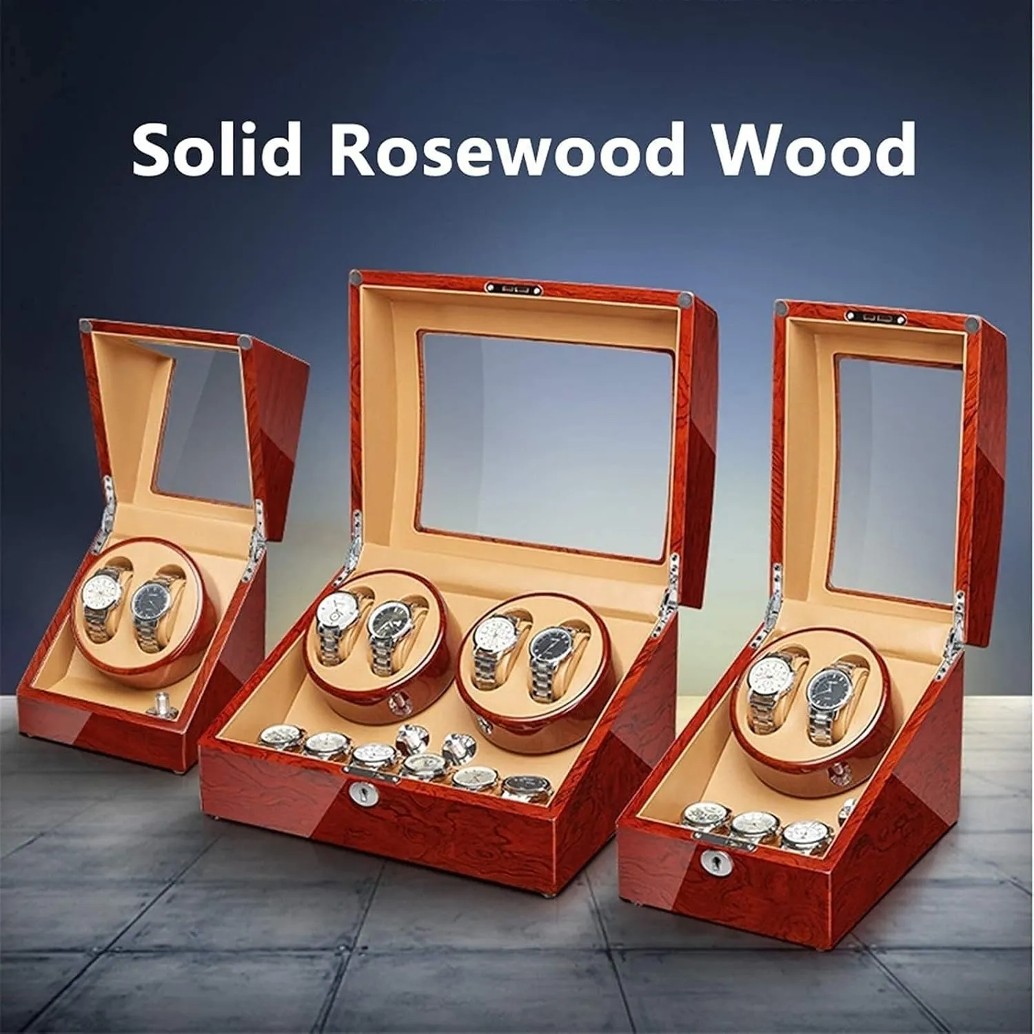Finish, for Men & Women??s Wrist Watches(6 7) Automatic Watch Winder for 4 Watches, Solid Wood Rosewood, Quiet Motor, 5 charitable Rotation Modes, Piano 