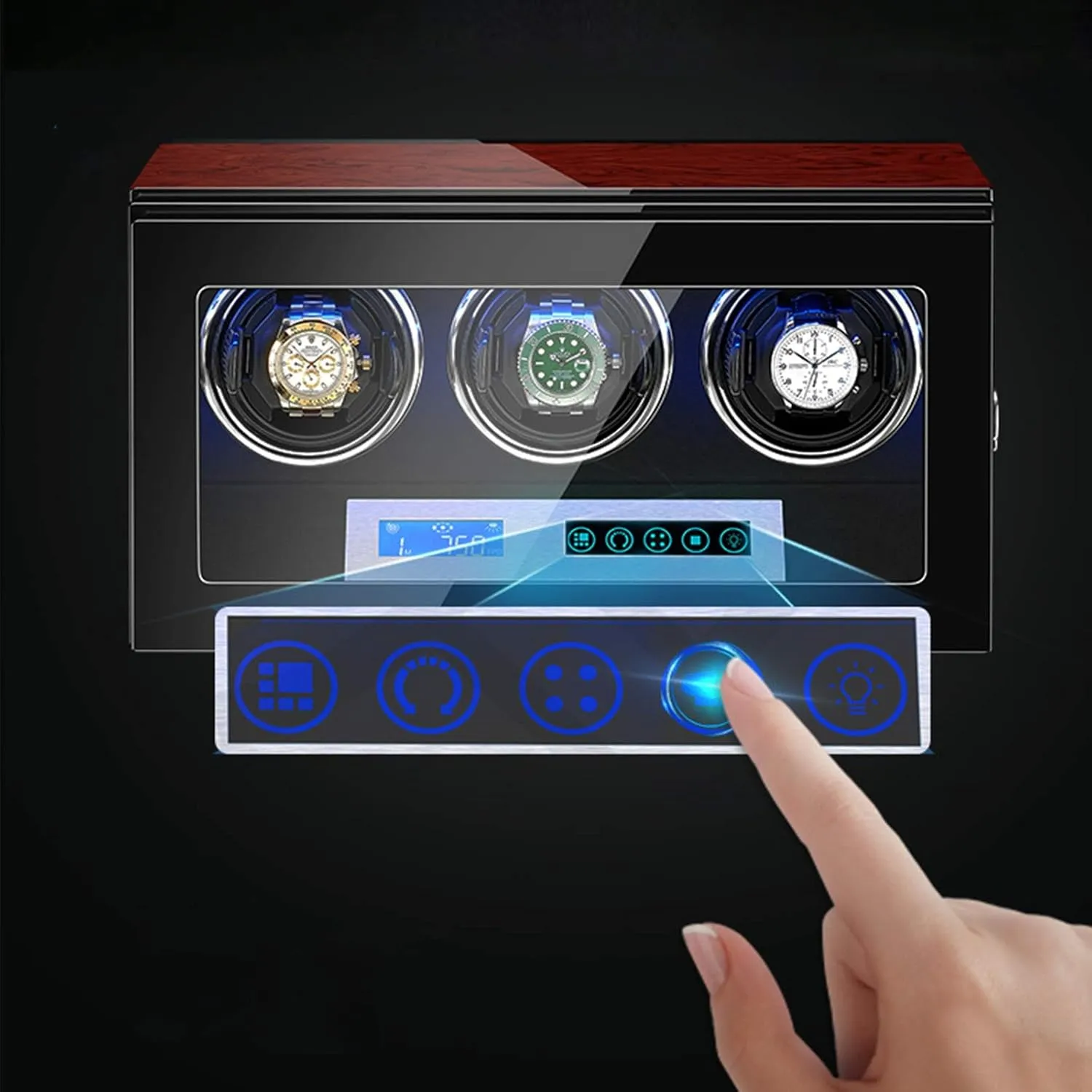 Finish Watch Winder Watch Box Watch Storage Gift Automatic fictive default Watch Winder 3 Touch Display Screen Built-in LED Light Flexible Watch Pillows Piano Paint 