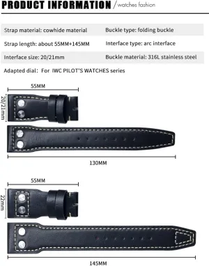 Fit For IWC Big Pilot TOP GUN Watch IW3777 Calfskin Leather salty lade Strap 22mm Rivets Genuine Leather Watchband 