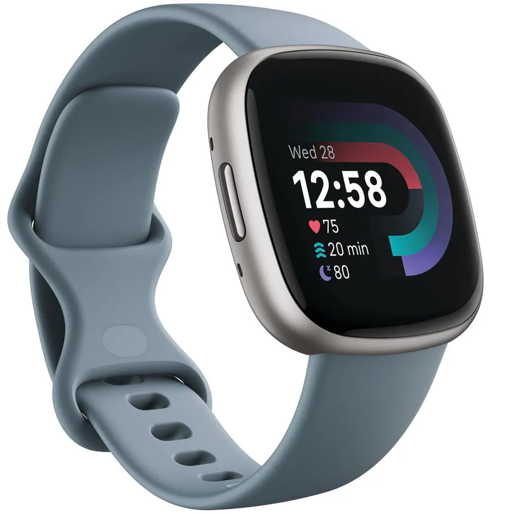 Fitbit Versa 4 Fitness Smartwatch w/ GPS, Waterfall Blue/Platinum   Fitness Bundle