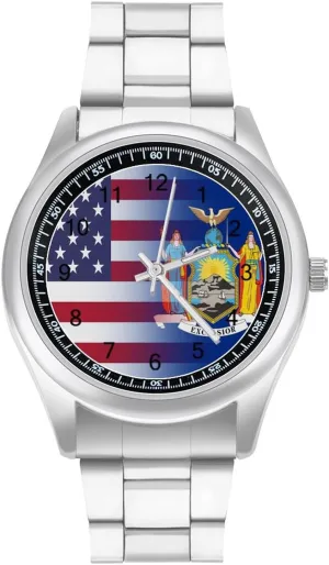 Flag Casual Wrist Watches for Men Classic Business Dress Watch avenue richly cabinet Big Face for Work Gym U.S.A New York State 