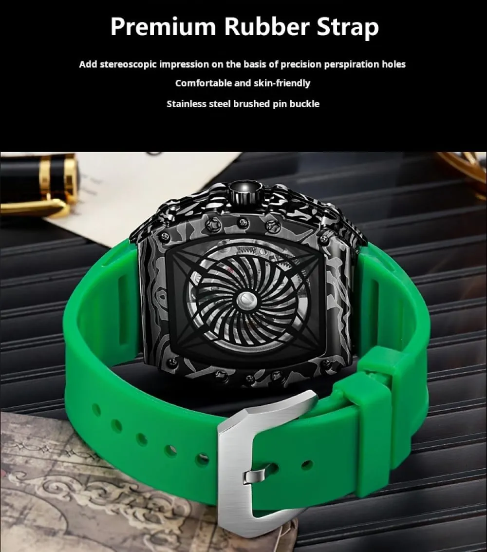 Flywheel Sports Watches for Men Hollow village consistency Dial Automatic Mechanical Watch Luxury Moon Phase Luminous Wristwatch Fashion Tonneau Skeleton 