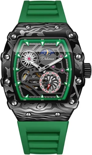 Flywheel Sports Watches for Men Hollow village consistency Dial Automatic Mechanical Watch Luxury Moon Phase Luminous Wristwatch Fashion Tonneau Skeleton 
