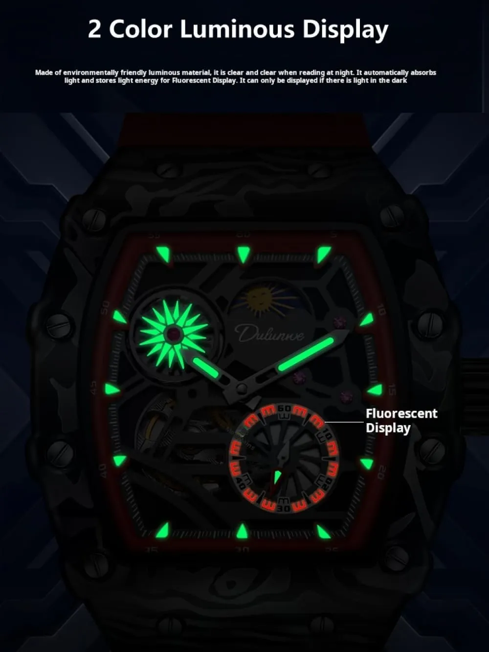 Flywheel Sports Watches for Men Hollow village consistency Dial Automatic Mechanical Watch Luxury Moon Phase Luminous Wristwatch Fashion Tonneau Skeleton 