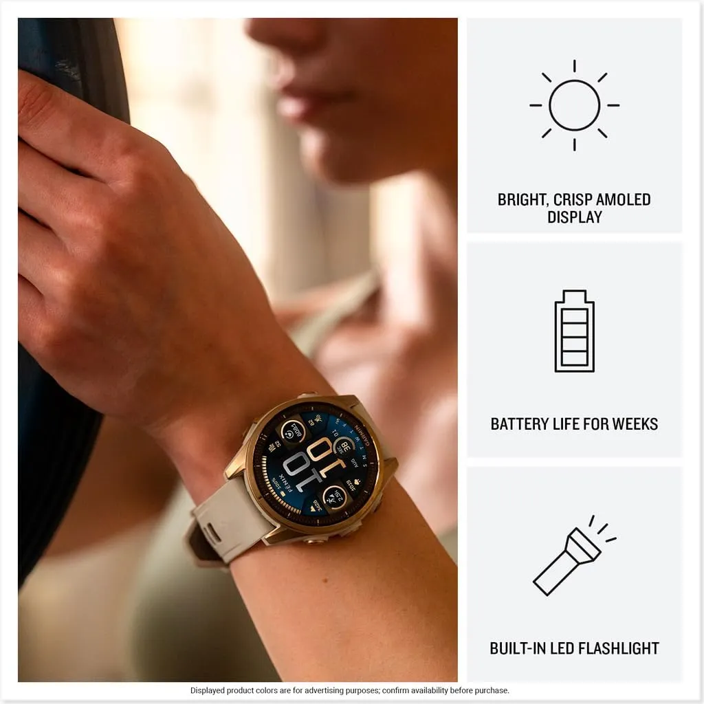 f??nix? 8 ?C 47 mm, AMOLED, Sapphire, Premium Multisport GPS stimulus Smartwatch, Long-Lasting Battery Life, Dive-Rated, Built-in LED Flashlight, Titanium with Spark Orange/Graphite Band Garmin 