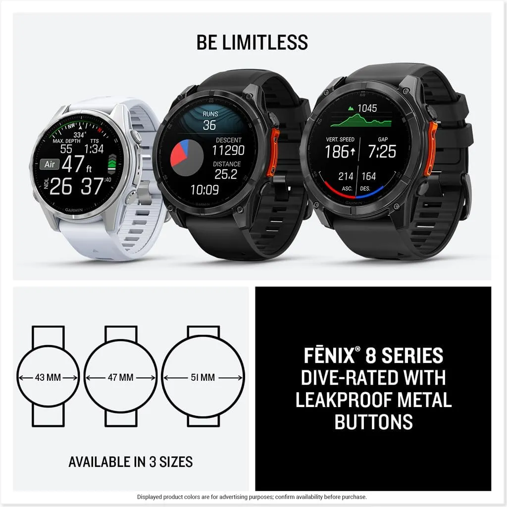 f??nix? 8 ?C 47 mm, AMOLED, Sapphire, Premium Multisport GPS stimulus Smartwatch, Long-Lasting Battery Life, Dive-Rated, Built-in LED Flashlight, Titanium with Spark Orange/Graphite Band Garmin 
