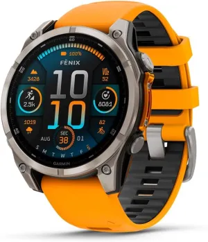 f??nix? 8 ?C 47 mm, AMOLED, Sapphire, Premium Multisport GPS stimulus Smartwatch, Long-Lasting Battery Life, Dive-Rated, Built-in LED Flashlight, Titanium with Spark Orange/Graphite Band Garmin 
