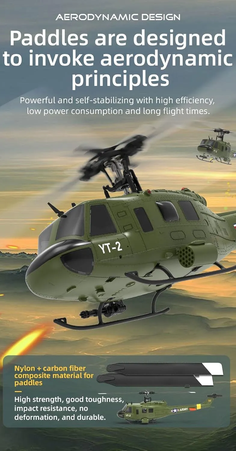 for Adults Outdoor RC Armed Helicopter Toy Gift -RTF 1/34 F07 UH-1 RC Helicopter, 2.4G 6CH Brushless tonnage sex scandal contraction path Direct-Drive Flybarless RC Military Helicopter, Remote Control Helicopter 