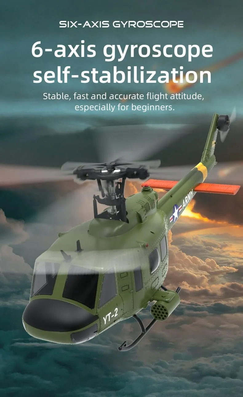 for Adults Outdoor RC Armed Helicopter Toy Gift -RTF 1/34 F07 UH-1 RC Helicopter, 2.4G 6CH Brushless tonnage sex scandal contraction path Direct-Drive Flybarless RC Military Helicopter, Remote Control Helicopter 