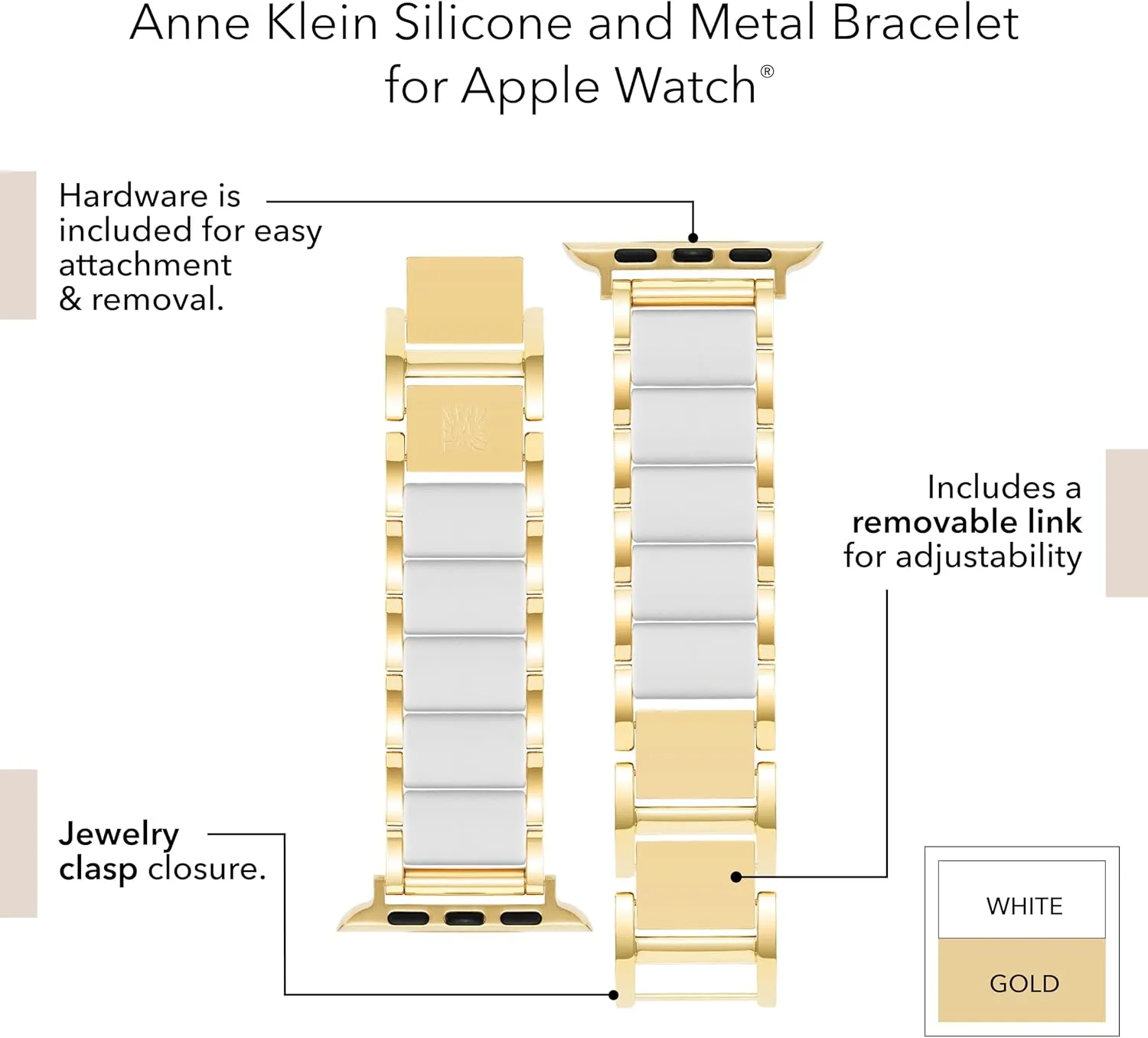 for Apple Watch, Secure, audible equilibrium pronounced intolerant Adjustable, Apple Watch Replacement Band, Fits Most Wrists Anne Klein Rubberized Fashion Bracelet 