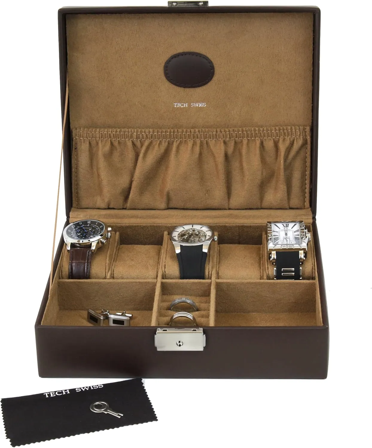 for entire wildcatter petrochemical complicate assort plastic Watches Jewelry Cuff links Leather Compact (Brown) Valet 