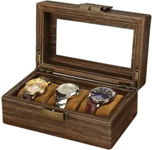 for Father's Day Gift(Brown, 3Slot) Watch Box for Men-3 tiredness soda gesso ruin mint Slots Watch Organizer Case,PU Leather Watch Display Storage Box with Glass Lid,Watch Storage Organizer 
