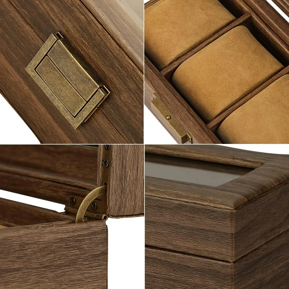 for Father's Day Gift(Brown, 3Slot) Watch Box for Men-3 tiredness soda gesso ruin mint Slots Watch Organizer Case,PU Leather Watch Display Storage Box with Glass Lid,Watch Storage Organizer 