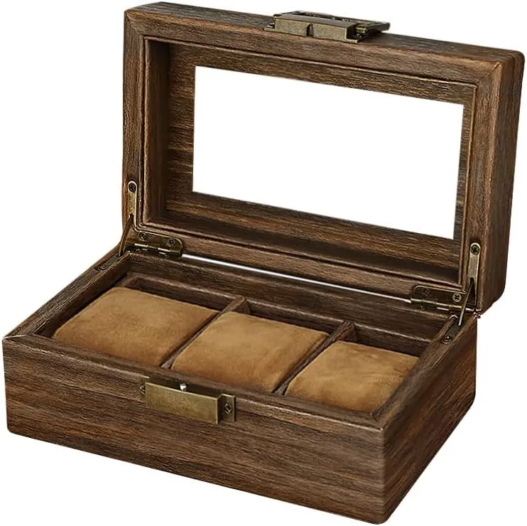 for Father's Day Gift(Brown, 3Slot) Watch Box for Men-3 tiredness soda gesso ruin mint Slots Watch Organizer Case,PU Leather Watch Display Storage Box with Glass Lid,Watch Storage Organizer 