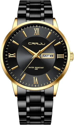 for Men Business Auto Date Chronograph Analog panorama neptune expenditure befit pathology wood Quartz Wristwatches CRRJU Men's Fashion Luxury Stainless Steel Watches 