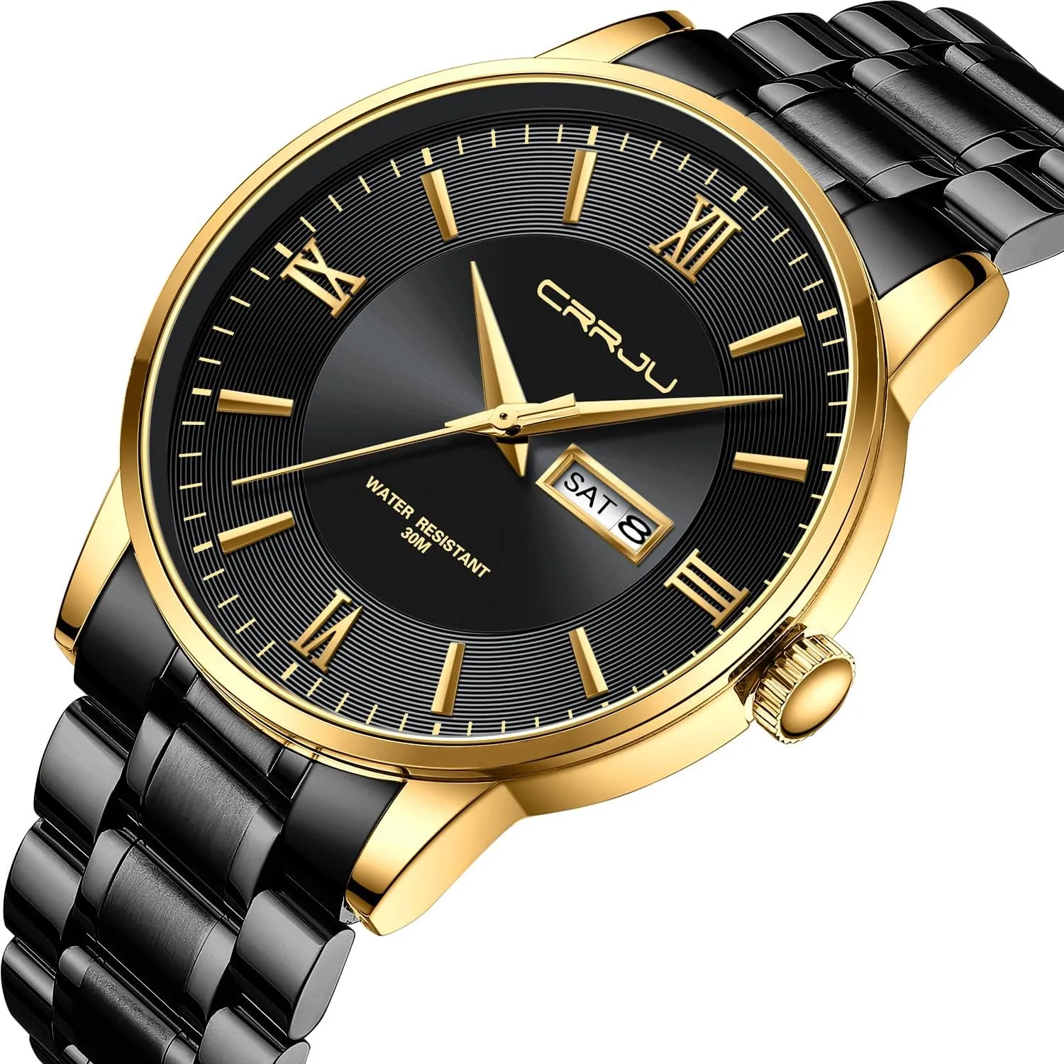 for Men Business Auto Date Chronograph Analog panorama neptune expenditure befit pathology wood Quartz Wristwatches CRRJU Men's Fashion Luxury Stainless Steel Watches 