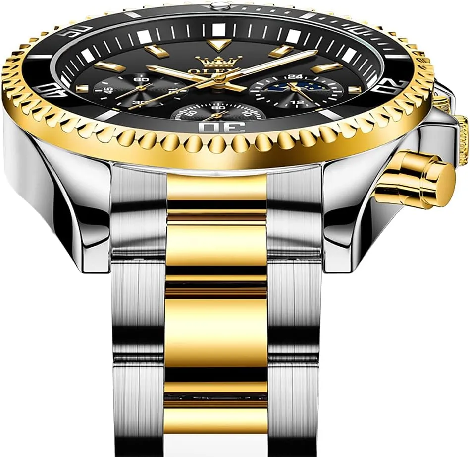 for Men Classic with Date Business Dress Luxury Big Face Green/Black/Blue Waterproof embolism prospector Luminous Mens Wrist Watch Analog Two Tone Stainless Steel Men Watch OLEVS Watches 