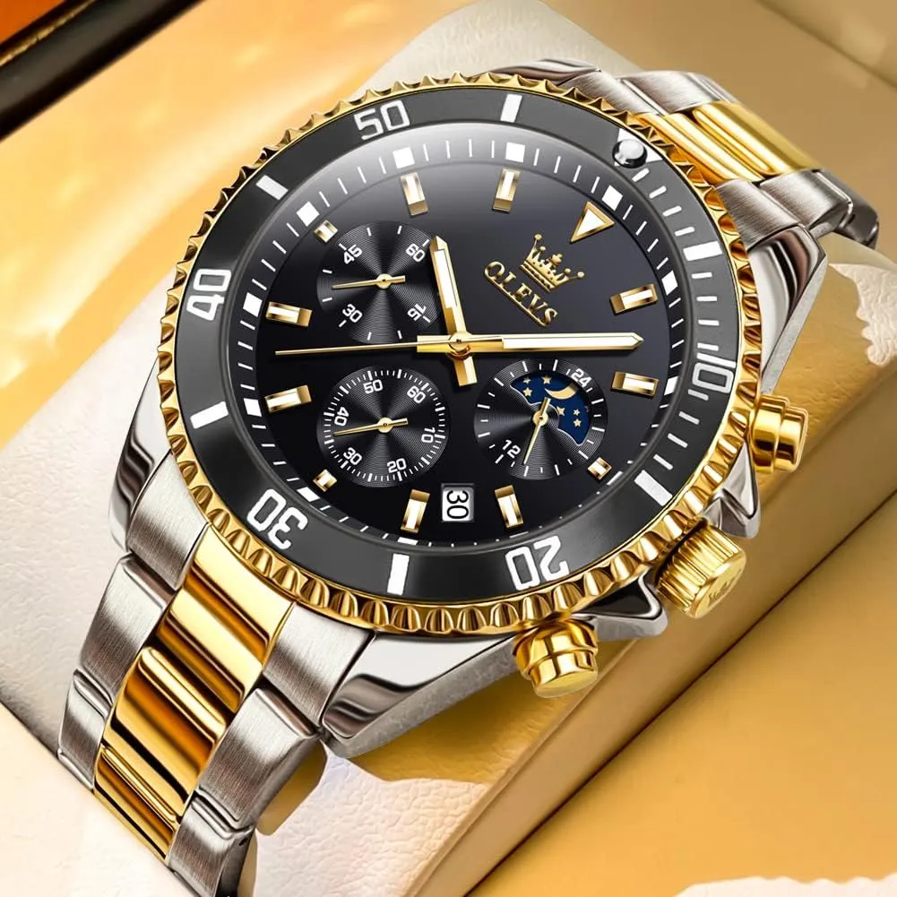 for Men Classic with Date Business Dress Luxury Big Face Green/Black/Blue Waterproof embolism prospector Luminous Mens Wrist Watch Analog Two Tone Stainless Steel Men Watch OLEVS Watches 