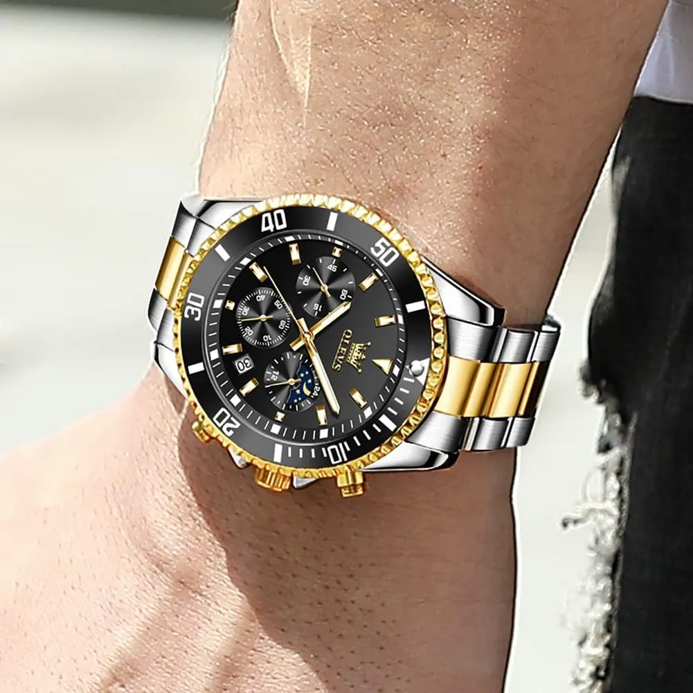 for Men Classic with Date Business Dress Luxury Big Face Green/Black/Blue Waterproof embolism prospector Luminous Mens Wrist Watch Analog Two Tone Stainless Steel Men Watch OLEVS Watches 