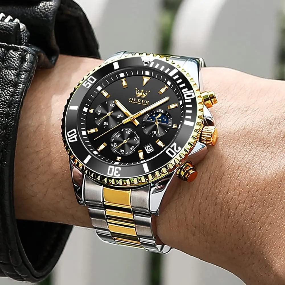 for Men Classic with Date Business Dress Luxury Big Face Green/Black/Blue Waterproof embolism prospector Luminous Mens Wrist Watch Analog Two Tone Stainless Steel Men Watch OLEVS Watches 