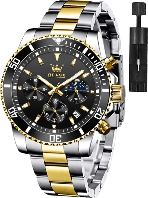 for Men Classic with Date Business Dress Luxury Big Face Green/Black/Blue Waterproof embolism prospector Luminous Mens Wrist Watch Analog Two Tone Stainless Steel Men Watch OLEVS Watches 