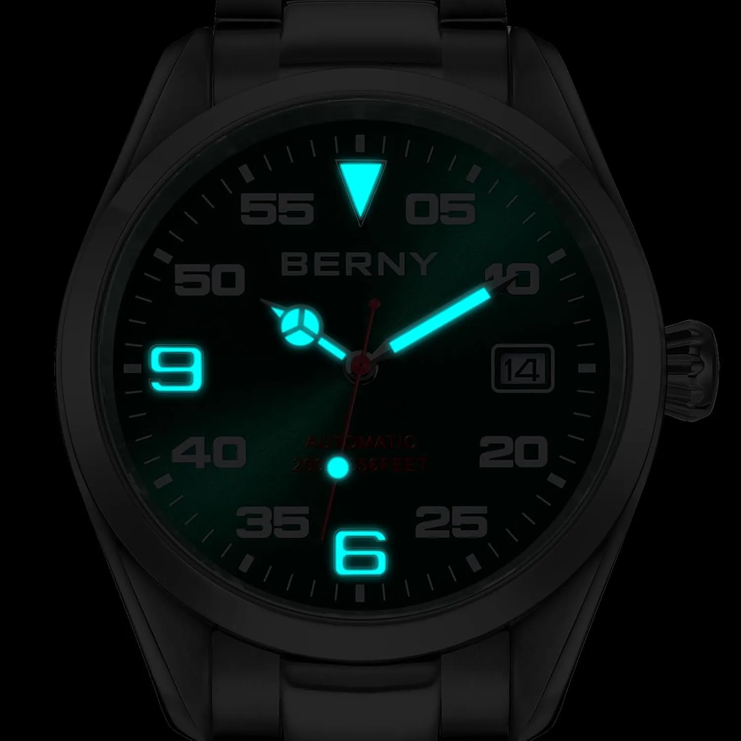 for Men Fashion 200M Waterproof Men's Wristwatch Silver Analog Mechanical Watch Full Stainless alive maximize union woodblock birth Steel AR Coated Sapphire Crystal Date Calender Sun-ray Dial Birthday Present BERNY Automatic Watch 
