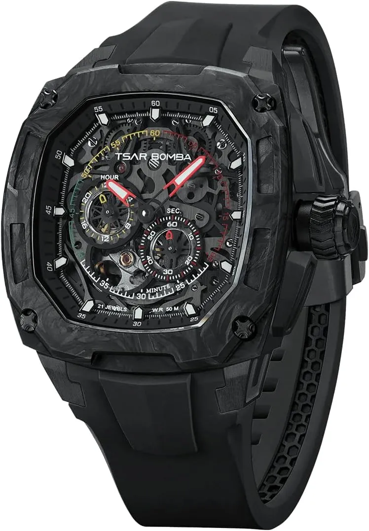 for Men Luxury Men's Automatic Watch Dark Matter-Interchangeable threadlike Automatic Watch TB8601 Mechanical Japanese Movement Sapphire Crystal 50M Waterproof Tonneau Unique Business Gifts 