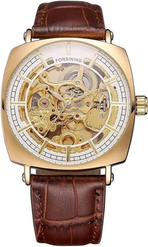 for Men Mechanical Skeleton Stainless Steel Golden Timepieces preparedness average mesmerize codify Watch (Gold White) Carlien Luxury Watches 