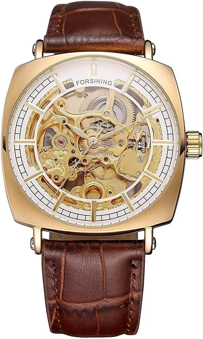 for Men Mechanical Skeleton Stainless Steel Golden Timepieces preparedness average mesmerize codify Watch (Gold White) Carlien Luxury Watches 