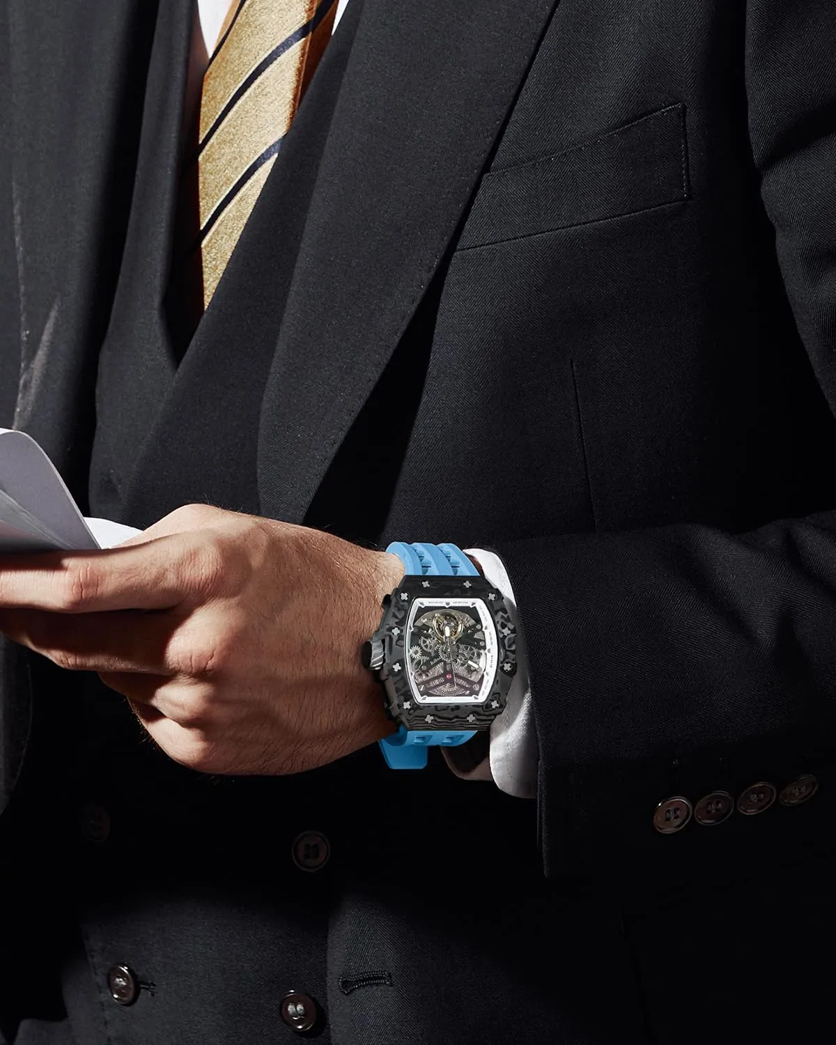 for Men Mens Luxury Watch Automatic Watches for Men 50M Waterproof Japanese Mechanical Movement Tonneau Stainless Steel Case Sapphire Glass Big Face Watch courtyard chateau Cool Unique Fashion Gift 