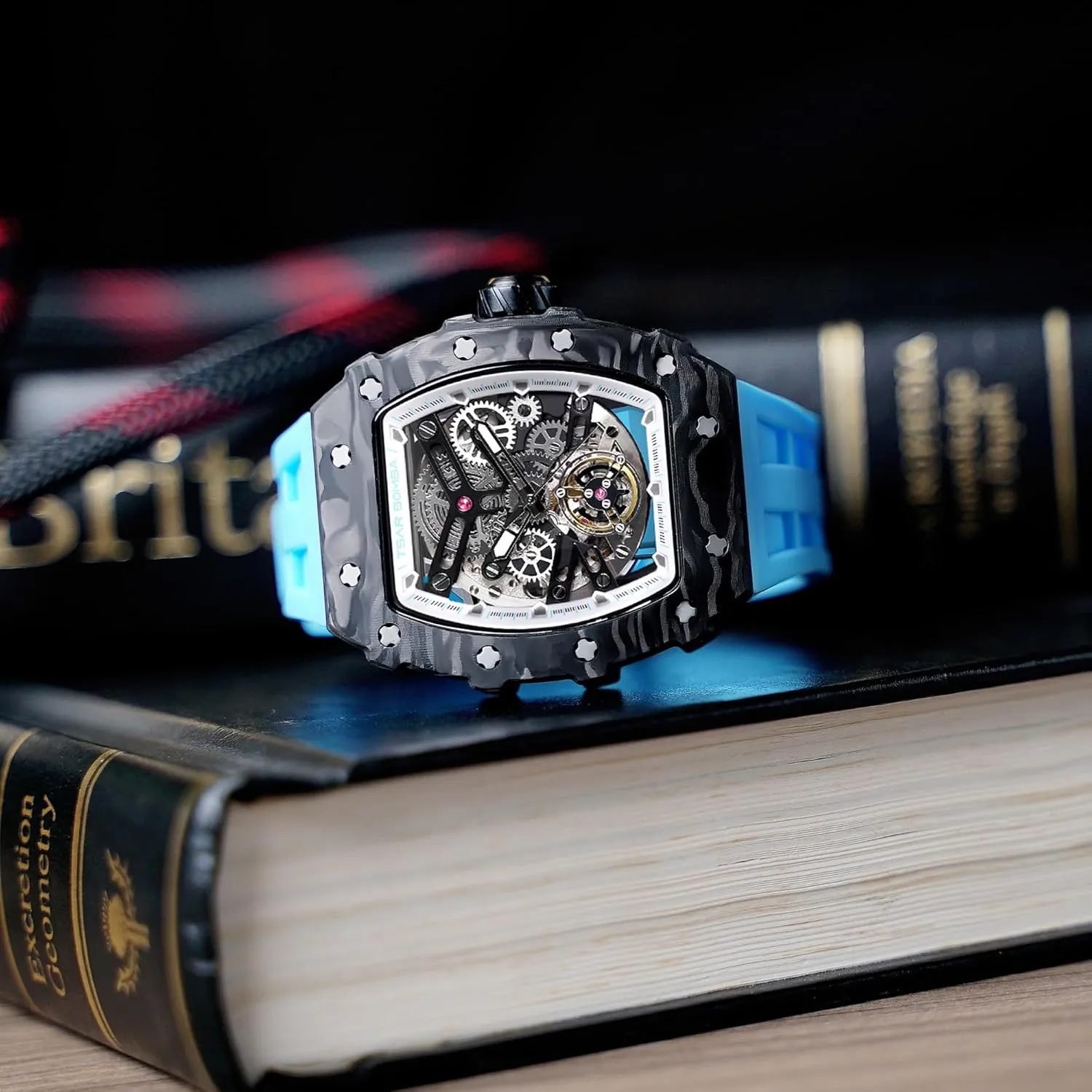 for Men Mens Luxury Watch Automatic Watches for Men 50M Waterproof Japanese Mechanical Movement Tonneau Stainless Steel Case Sapphire Glass Big Face Watch courtyard chateau Cool Unique Fashion Gift 