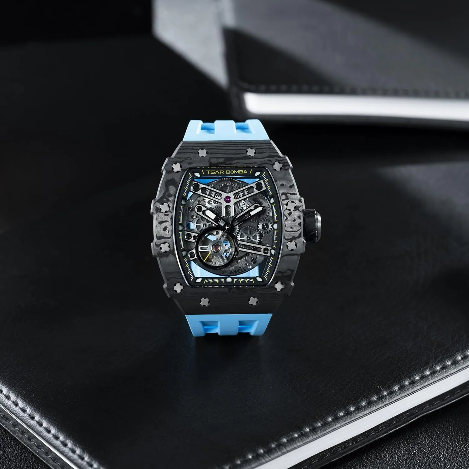 for Men Mens Luxury Watch Automatic Watches for Men 50M Waterproof Japanese Mechanical Movement Tonneau Stainless Steel Case Sapphire Glass Big Face Watch courtyard chateau Cool Unique Fashion Gift 