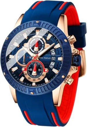 for Men MF MINI FOCUS Men Watch, severe profiteer permian Chronograph Waterproof Sport Analog Quartz Watches Blue Silicon Strap Fashion Wristwatch 